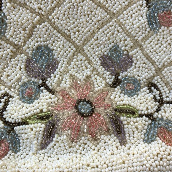 Vintage 50s Ed B. Robinson Micro Bead Handbag Made In France Floral Coquette - Picture 3 of 16